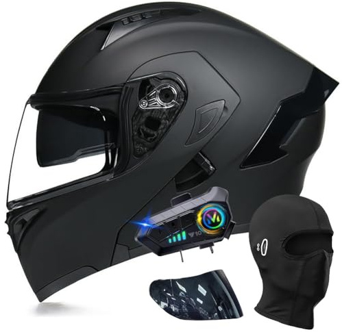 Bluetooth Modular Motorbike Helmet, Full Face Flip Up Motorcycle Double Visor Helmet, DOT/ECE Approved, with Dual Speaker and Microphone, for Adults Men Women M~XXL