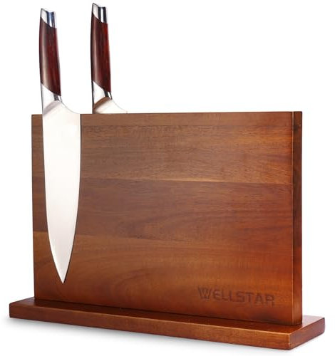 Modern Acacia Magnetic Knife Block Holder 14 x 10 Inches, Large Dual-Sided Strong Magnet Wood knives Stand, Luxurious Kitchen Counter Rack Organizer for a Stable and Stylish Cutlery Display