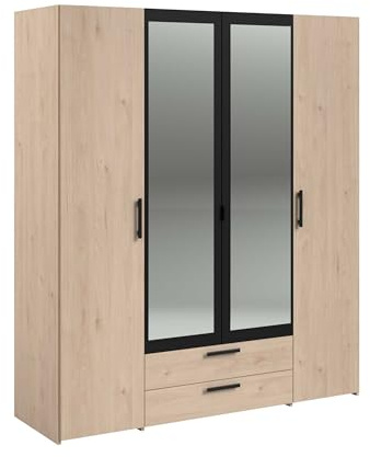 Armario – Panel de partículas – Decoración Chene et Noir – 4 puertas centrales – Dormitorio – 120,3 x 185 x 51,7 cm