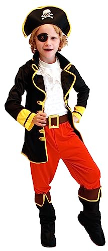 Blucielo Piratdräkt barn pojkar, pirater, rollspel, kostym för barn, karnevaldräkt, halloween, karneval, cosplay (120–130 cm)