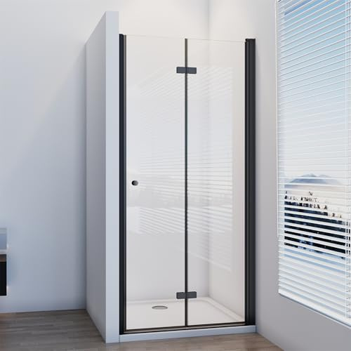 IMPTS Duschtür Falttür Schwarz 80cm, Einzelfalttür Nische Duschabtrennung Duschkabine Faltbar Dusche mit 6mm ESG NANO Sicherheitsglas Höhe 195cm