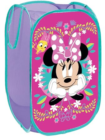 Disney Minnie Mouse Pop-Up-Mülleimer, offizielles Lizenzprodukt, faltbares Aufbewahrungsdesign, perfekt für die Organisation von Kinderzimmer, Spielzimmer (Minnie Mouse inspiriertes Design), 36 x 36 x