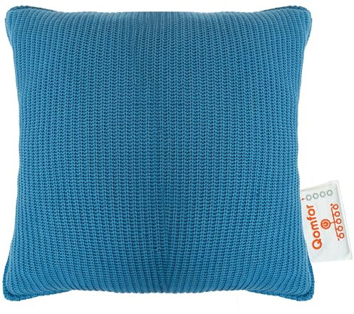 Qomfor Heating Pad | 5 Heat Levels & Battery Status Indicator | Wireless Heating Pad with Cosy Knitted Cover & Magnetic Charging Cable | Portable & Machine Washable | Heated Pillow (Blue - 43x43cm)