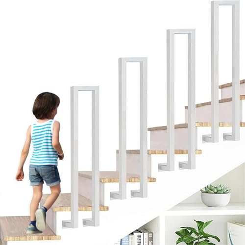 Barandilla de escalera interior blanca con diseño en forma de U, pasamanos al aire libre para porche loft, 65 cm, kit de montaje lateral incluido