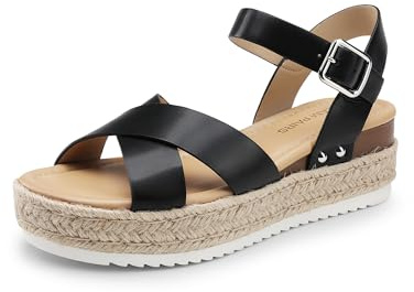 DREAM PAIRS Women's Stylish Platform Espadrille Wedge Sandals Round Toe Summer Causal Shoes Crisscross Band Adjustable Ankle Strap Buckle,Size 5,Black,DWUMPS2503