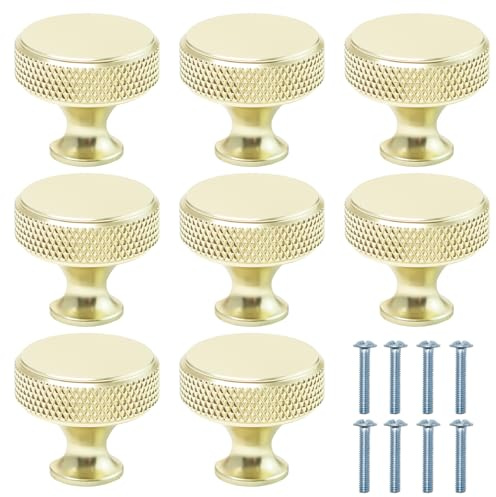 Sixfolo 8 Pezzi Pomelli Oro per Mobili Manopole per Mobili Dorati Pomelli per Cassetti Moderni Rotondi Pomelli in Lega di Alluminio per Mobili Armadio Cucina,29x27mm