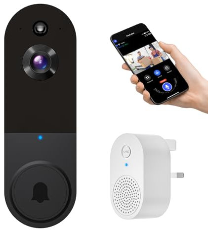 Video Doorbell Camera WiFi Wireless with Doorbell Receiver, Battery Powered, AI Human Detection, 2-Way Talk, 2.4G Wi-Fi, Cloud Storage, Indoor Outdoor Surveillance