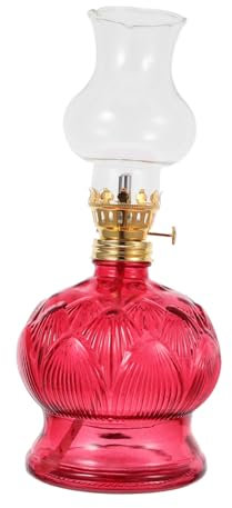 Mobestech Lampe à pétrole lanternes à kérosène pour l'intérieur Lampes à pétrole Lampe à Huile Vintage Lampe à Huile intérieure de Verre Lampe tempête Un Verre Rouge