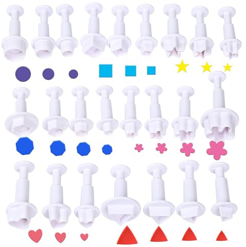Fondant Plunger Cutters Set- 24pcs Fondant Cutters Cake Cutters for Decorating Heart Flower Star Geometric Shape DIY Decorating Mold Tools Set