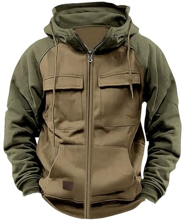 Hoodies For Men Uk Military Jacket Windbeaker Tactical Coat Cargo Sweatshirts Full Zip Hooded Sweatshirt Combat Jacket With Kanga Pocket Pullover Oversize Hoody Drawstring Jumper