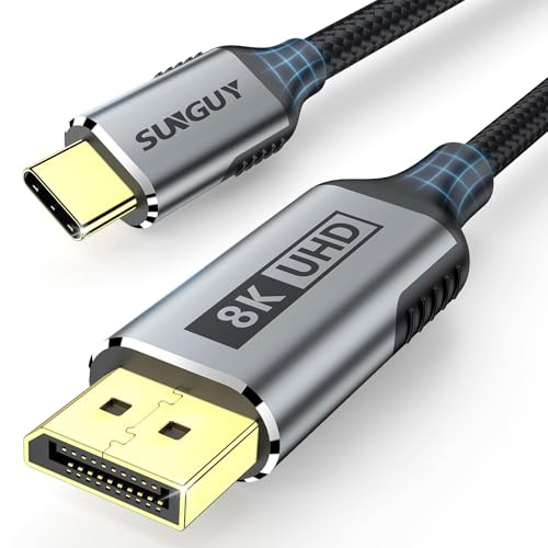 SUNGUY USB-C-auf-DisplayPort-Kabel 1.5M, 8K@60Hz 4K@240Hz, USB C auf DP 32.4Gbps unidirektionales kompatibles Thunderbolt 4/3-Kabel für iPhone 17 16 15 Pro Max, MacBook Pro/Air, iPad, Mac Mini