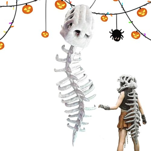 Generico Set di costumi di dinosauro realistico per bambini Scheletro Outfit Halloween Headband Facile da indossare su abiti regolari oggetti di scena per uomini per uomini per esibizioni di ruolo