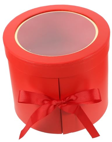 TOYZFRIENDY Runde Blumenbox Doppelstöckig Mit Transparentem Deckel Blumenkasten Geschenkverpackung Rot Für Blumenarrangements Muttertag Weihnachten