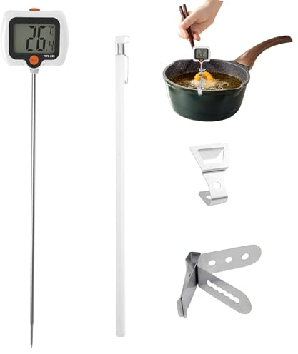 Thermomètre à huile de cuisine,outil de mesure à sonde longue avec crochet pour pot | thermomètre à viande avec affichage rotatif - pour restaurant cuisson barbecue extérieur sucre bière frittu