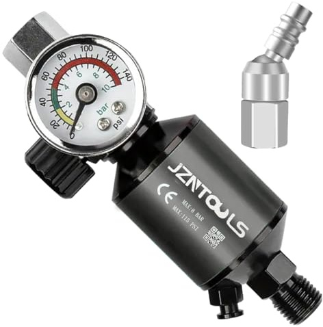JZNTOOLS Air Filter Regulator with Swivel Air Connector, G1/4 Adjustable Pressure Gauge Air Compressor Filter for Spray Gun, Pneumatic Tools (BLACK-A)