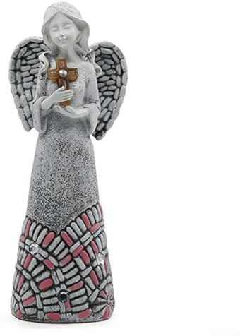 Statue d'ange à énergie solaire avec croix pour décoration de cour et de jardin, matériau en résine avec résistance aux intempéries, éclairage nocturne automatique pour ambiance extérieure