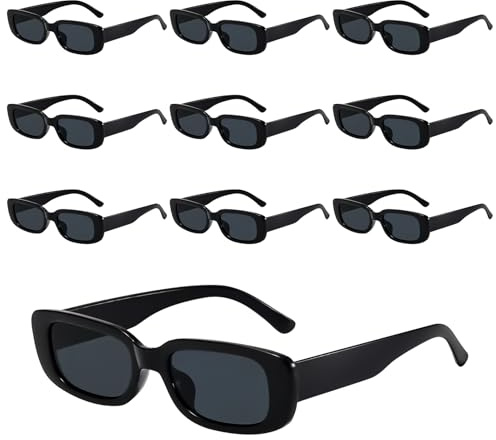 Forbabe 10 Stück Sonnenbrille Damen Schwarz Vintage | Sonnenbrille Schmal Rechteckig 90er Trendy Sonnenbrillen Set Sun Glasseswomen Rave Brille Damen