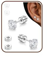 Chriscoco G23 Titanium Screw Back Earrings for Women Girls Silver Earrings | Cubic Zirconia Opal Studs Earrings,Flat Back Earrings,Cartilage Conch Helix Piercing Jewellery,Hypoallergenic