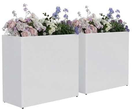 TinFrey Lot de 2 Jardinières Exterieur Grande Taille Rectangulaire Haute Décorative en Métal Grand Bac à Fleurs, Résistant Aux Intempéries, Idéal pour Balcon, Jardin et Terrasse