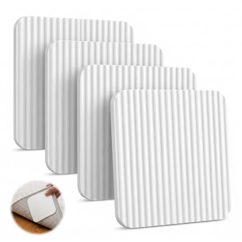 Teppich Antirutschunterlage, 4 Stück Antirutschmatte für Teppich Vacuum Tech Teppichstopper Wiederverwendbarer Anti Rutsch Teppichunterlage Rutschfester und Waschbarer Antirutsch Pads (10x10cm, Weiß)