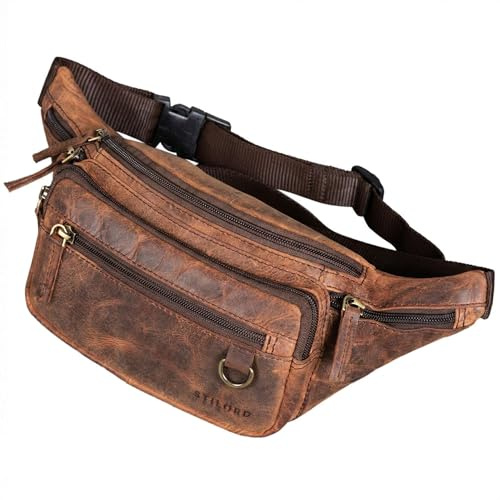 STILORD Robin Premium Bauchtasche Herren Leder Vintage Gürteltasche Echtleder Hüfttasche Crossbody Umhängetasche mit 6 Reißverschlussfächer für Smartphone Festival Reise Farbe:Sepia - braun
