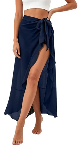 Sarongs for Women Beachwear Tie Side Sarong Wrap Skirt High Split Beach Cover Up Bikini Swimsuit Cover Ups for Women Beach Wrap Skirt UK