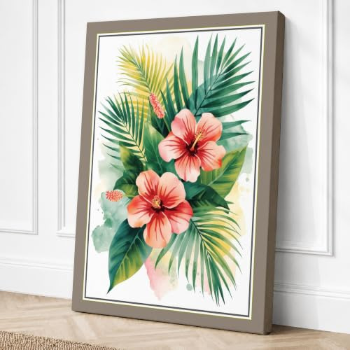 Coral Blossoms and Ferns Canvas Wall Art Print 18x12 Inch | Ready to Hang, Gallery Wrapped, Fade-Resistant Inks, Securely Packaged, UK Made
