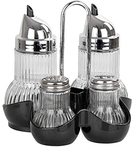 Fackelmann 46970 oelausgiesser e aceto, Sale e Pepe, Stuzzicadenti Contenitore, Vetro, Argento, 55 x 55 x 25 cm, 5 unità