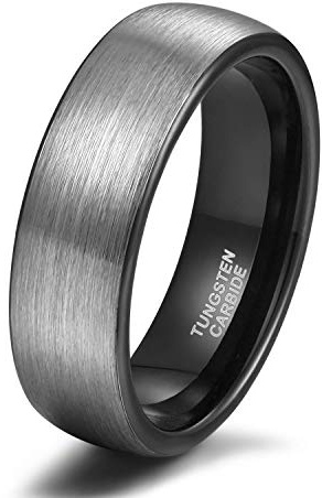 Titaniumcentral 6mm 8mm Damen Herren Wolfram Ring Ehering Hochzeitsband Trauringe Pinsel Silber mit Schwarz Blau