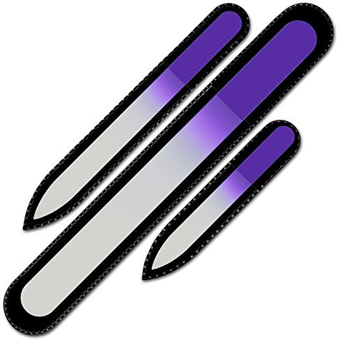 Mont Bleu Set di 3 lima per unghie in vetro colorato in sacchetto di nero - grande dimensioni - vero cristallo di Boemia temperato - Fatto a mano in Repubblica Ceca