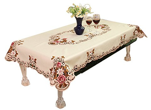 Cunluna European Pastoral Embroidered Square Tablecloth Coffee Table Cloth for Home Garden Wedding Party Decoration,60x120cm