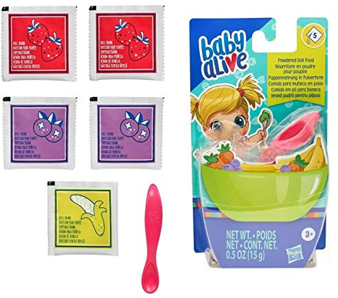 Baby Alive Puppennahrung in Pulverform Nachfüllpack, enthält 5 Päckchen Puppennahrung, 1 Löffel, Spielzeugzubehör für Kinder ab 3 Jahren