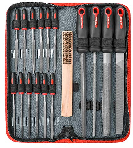 Hi-Spec 17 Pc Metal File Set – Hand & Needle Files, Large & Fine Micro Steel, Flat, Half, Round & Triangle for Crafts, Metal & Wood Work, All in a Large Zipper Storage Case