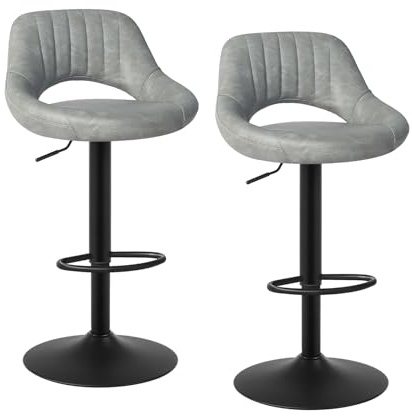 EUGAD 2X Barhocker Designer Hocker Tresenhocker Bistrohocker 360° drehbar stufenlos höhenverstellbar mit Rückenlehne aus Kunstleder und Stahl Grau, 0669BY-2 | Esszimmerstuhl mit Fußstütze, Hocker für Küche, höhenverstellbar, 61,5 – 83,5 cm, Kunstleder