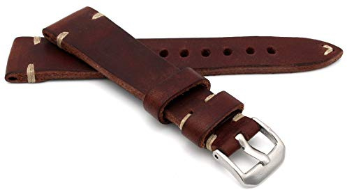 Sulla RIOS1931 Lederband Deutsch Uhrenarmband Vintage Retro 20 mm Brown | Leder, Brown, 20 mm Anstoßbreite, Dornschließe, 4 mm Stärke