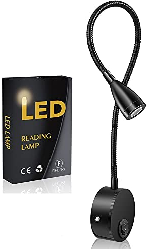 Lampe de lecture à LED,rotation à 360° lampe de chevet,lampe de lit couleur blanc chaud,support mural avec interrupteur et cordon d'alimentation,Longueur col de cygne:38cm 200LM/3000K/3W/110-240V AC