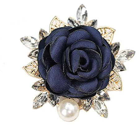 KABELIFE Elegant Ansteckblume, Haarblume Haarschmuck Haarblüte mit Strass Perle Sicherheitsnadel Brosche für Party Strand Hochzeit (Dunkelblau)