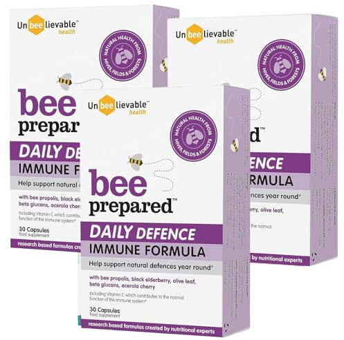 Unbeelievable Health Bee Prepared Daily Defence Immune System Formula - Created by Nutritional Experts - Contains Bee Propolis, Elderberry and More – Immunity Support Supplement - 3 Pack
