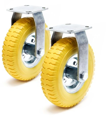 Wiltec Bockrollen Set 2x Ø225mm Transportrolle 58mm breit bis max.100kg pro Rad gelb aus Vollmaterial mit fixierter Halterung pannensicher, leiser Lauf