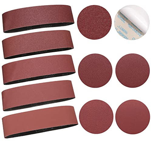Sruhrak Nastri Abrasivi e Dischi Abrasivi -Nastri Abrasivi 100X915 mm (2X60/80/120/240/320) e 150 mm Carta Abrasiva Autoadesivi (3X80/100/120/180/240/400) 28 Pezzi Nastro e Levigatrice e a Disco