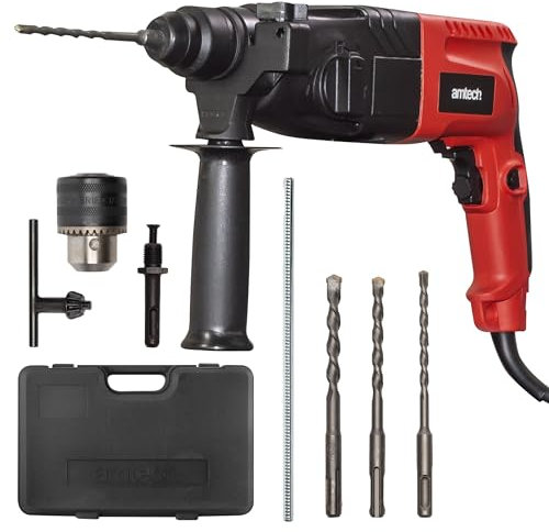 Amtech - Rotary Hammer Drill, Corded - SDS Drill with 3 Modes for Wood, Metal, Masonry and More, Home DIY, Lightweight with Ergonomic Handle, Long Lasting, 2.4m Cable (230V, 620W, 1250RPM)