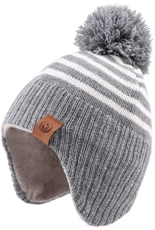 XIAOHAWANG Baby Mütze Winter Klassische Kindermütze Mädchen Jungen Warme Strickmütze mit Pompon Kleinkind Bommelmütze für Outdoor-Aktivitäten