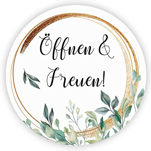 MameArt 100stk 4cm Aufkleber Öffnen & Freuen, Sticker für Hochzeit Gastgeschenk Taufe Kommunion Geburtstag Partei Feste Geschenke Präsente (Öffnen 2)