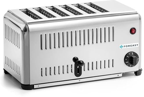 Forgast Tostapane 6 Fette Professionale, Acciaio Inox Lucidato, Livello di Doratura Regolabile, Vassoio Raccogli Briciole, Tostiera Elettrica, Scaldapanini, Toast, Scaldabrioche