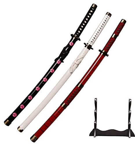 ACTASITEMS Épées Roronoa Zoro Épée en Bois Anime Cosplay - 104cm, Katana -Kitetsu/shisui/wado ichimonji /3-Piece Set., Trois Ensembles
