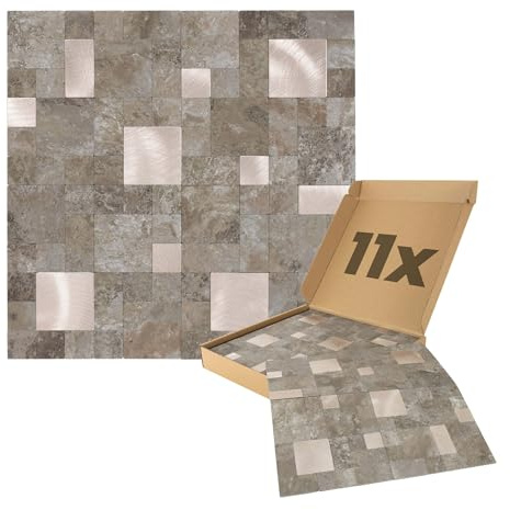 Dalsys 11x Wandpaneele selbstklebend Steinoptik 1m² Beige/Gold | Wandverkleidung in Steinoptik, feuchtigskeitsbeständig, Premium Qualität für Bad und Küche, Quadrat Rechteck Form