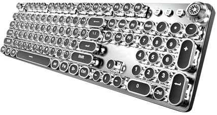 Ronyme Clavier de Jeu mécanique rétro Punk à 104 Touches, Clavier Steampunk, Clavier d'éclairage, Clavier de Jeu Vintage, Touches Rondes pour PC, Norme américaine, QWERTY