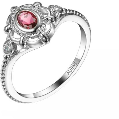KnSam 14 Karat Weiß Gold Verlobungsring, Vintage Stil Hochzeitsband Trauringe Rose Rot, Au585 Gold Freundschaftsringe Bandringe mit Moissanit Echt Gold, Gr.52 (16.6)