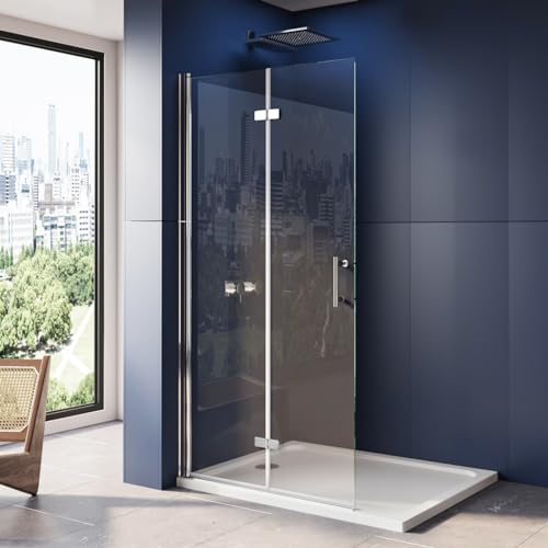 LUXESPIRE 90x195cm Walk in Barrierefreie Duschabtrennung Platzsparende Duschwand 180° Falttür Duschtür für bodengleiche Duschen