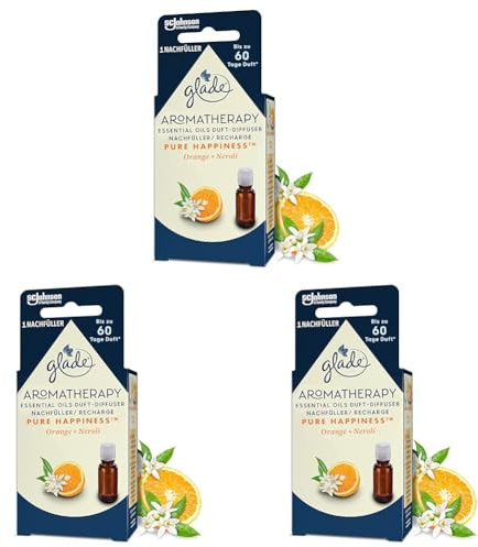 Glade Aromatherapy Essential Oils Duft-Diffuser Nachfüller, Pure Happiness, Orange + Neroli, Aroma Diffuser, 17,4ml (Packung mit 3)